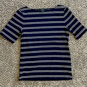 Ralph Lauren Black and White Striped Tee Size Womens Large
